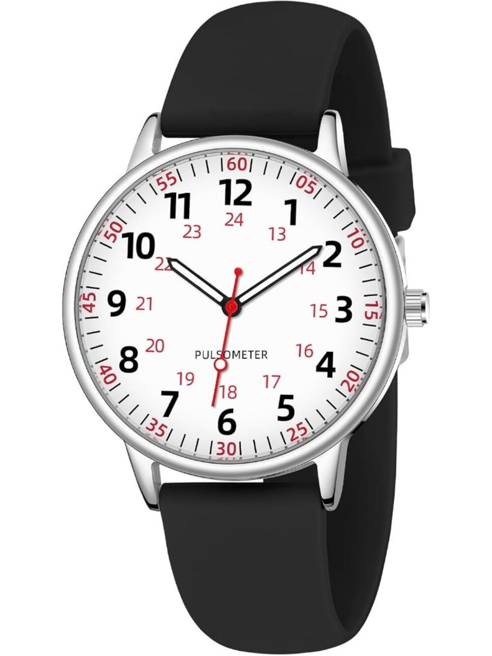 Women's Black Analog Silicone Rubber Band Second Hand Nursing Waterproof Watch